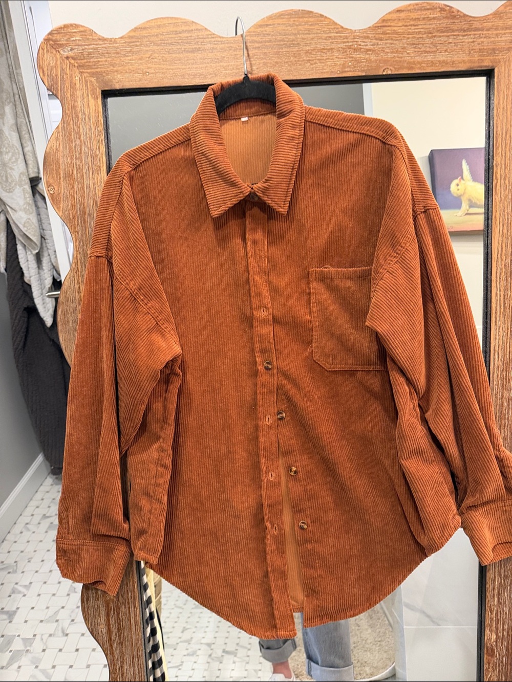 Rust Corduroy Button-Up Shirt - Chest Pocket